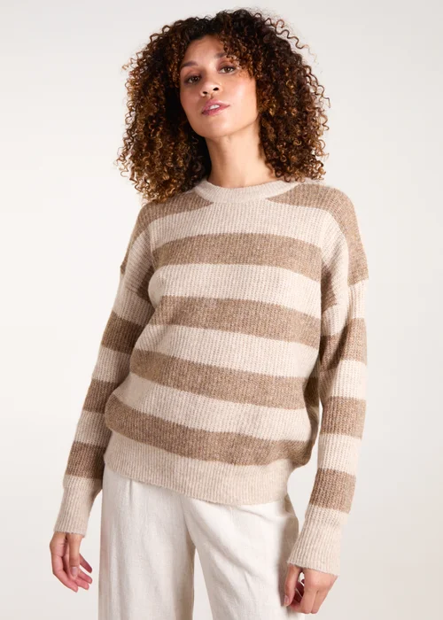 Blue Vanilla Beige Stripe Rib Knit Jumper - M/L Image 1