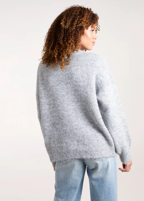 Blue Vanilla Grey Knit Flower Embroidery Cropped Jumper - S/M Image 2