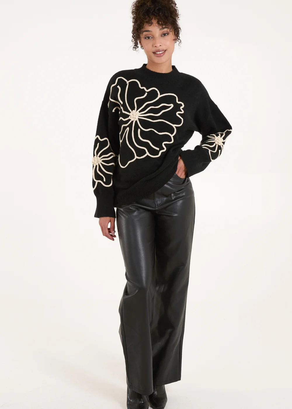 Blue Vanilla Black Large Flower Embroidery Jumper - S/M Image 1