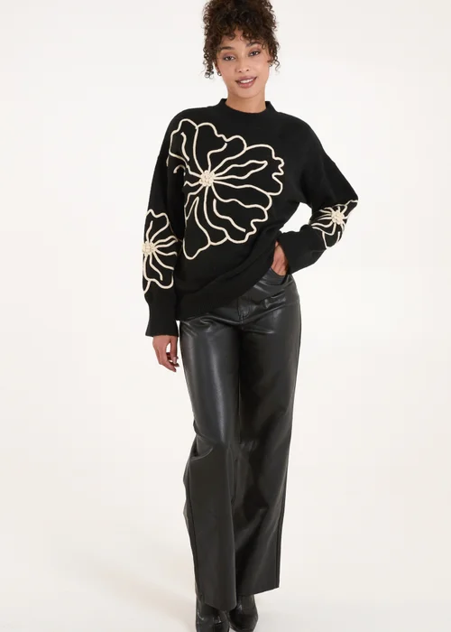 Blue Vanilla Black Large Flower Embroidery Jumper - S/M Image 1