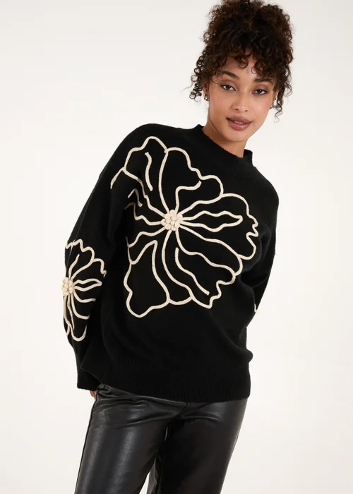 Blue Vanilla Black Large Flower Embroidery Jumper - S/M Image 4