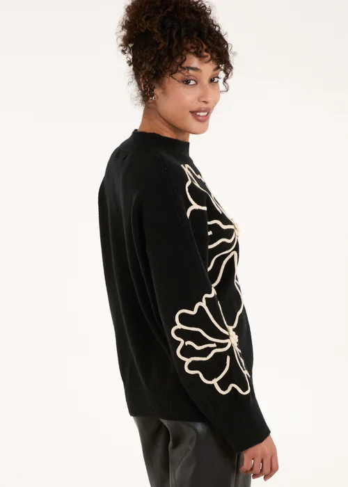Blue Vanilla Black Large Flower Embroidery Jumper - S/M Image 2