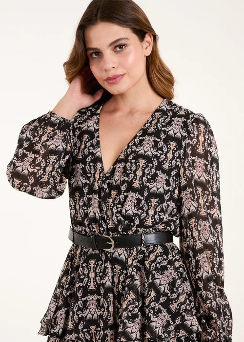 Blue Vanilla Black Wrap Front Belted Double Frill Dress - 10 Image 5