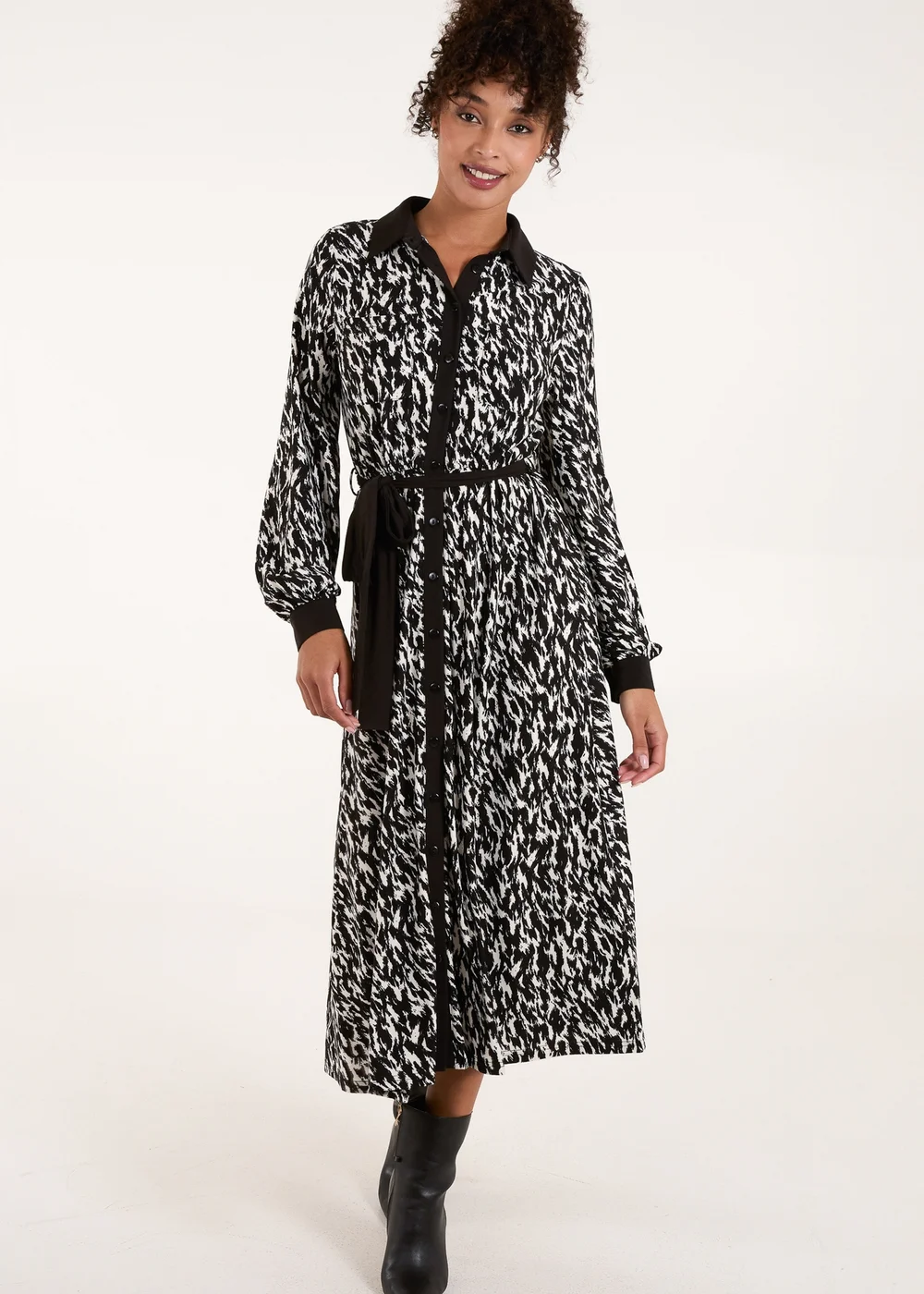 Blue Vanilla Multi Contrast Midi Shirt Belted Dress - L Image 4