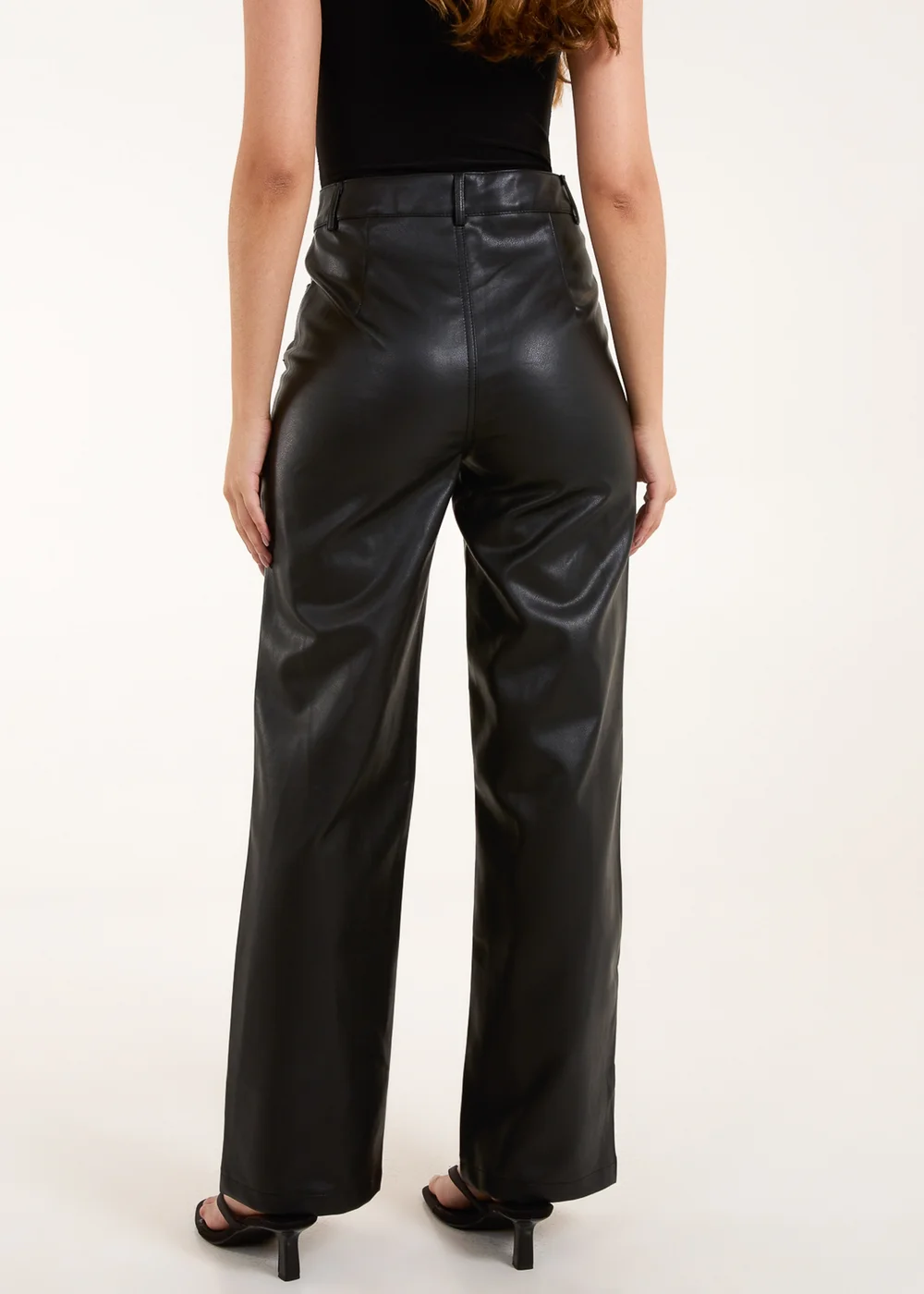 Blue Vanilla Black Faux Leather Straight Leg Trousers - S Image 2