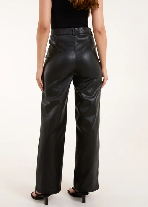 Blue Vanilla Black Faux Leather Straight Leg Trousers - S Image 2