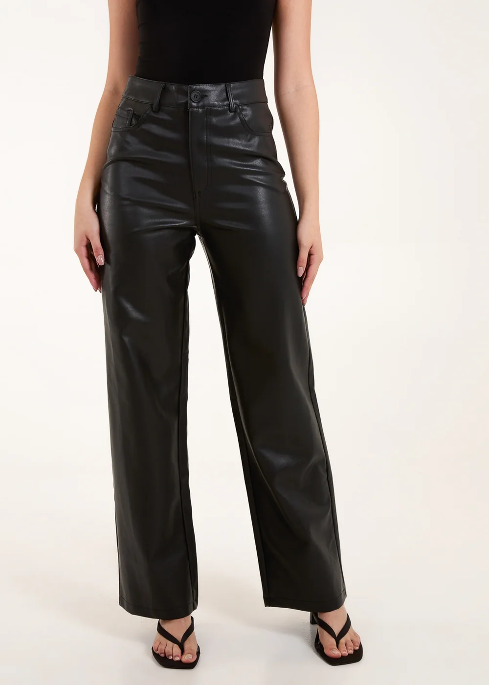 Blue Vanilla Black Faux Leather Straight Leg Trousers - S Image 4