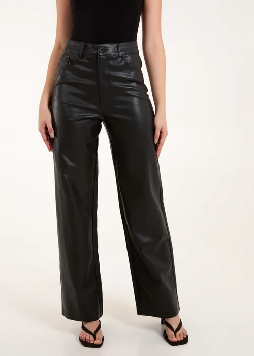 Blue Vanilla Black Faux Leather Straight Leg Trousers - S Image 4
