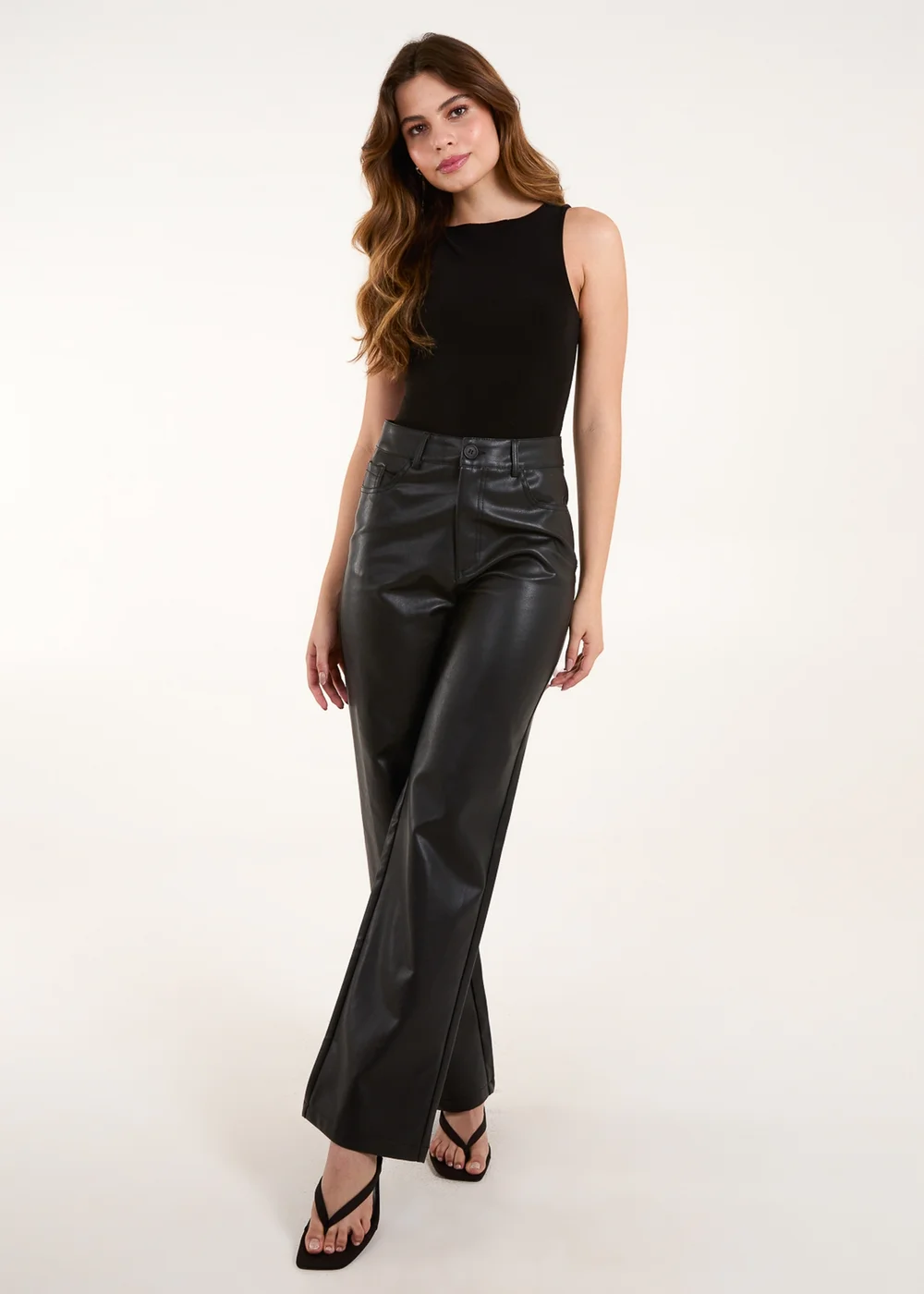 Blue Vanilla Black Faux Leather Straight Leg Trousers - S Image 1
