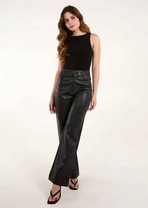 Blue Vanilla Black Faux Leather Straight Leg Trousers - S Image 1