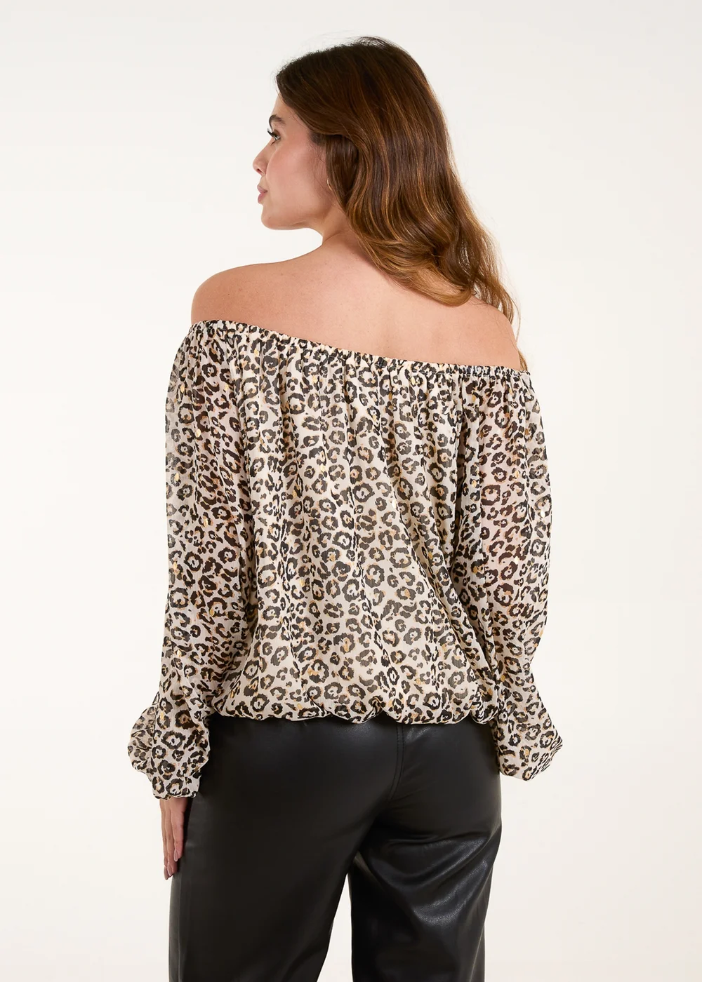 Blue Vanilla Cream Bardot Elastic Neckline Leopard Tassel Top - S/M Image 2
