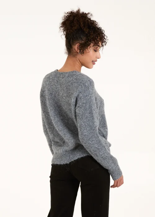 Blue Vanilla Grey Embellished Heart Knit Jumper - M/L Image 2