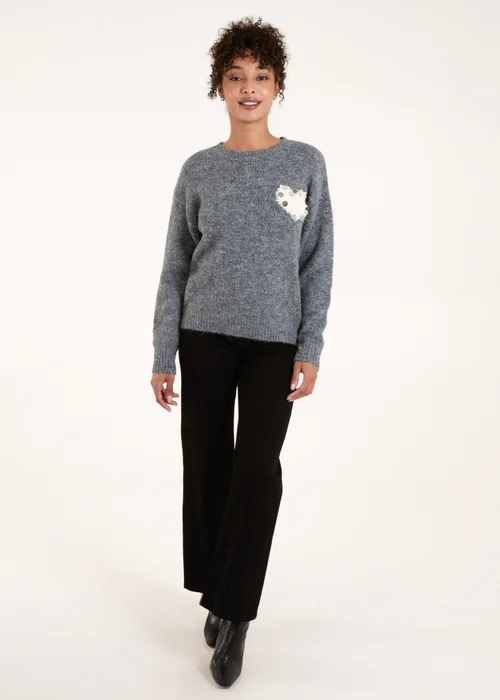Blue Vanilla Grey Embellished Heart Knit Jumper - M/L Image 4