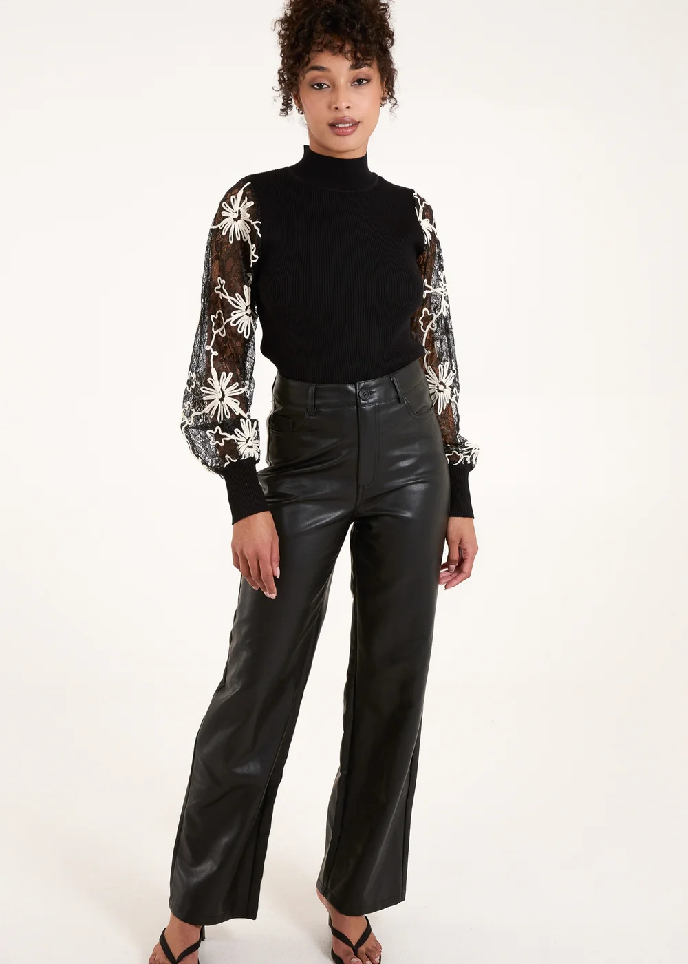 Blue Vanilla Black Lace Sleeve High Neck Jumper - M Image 4