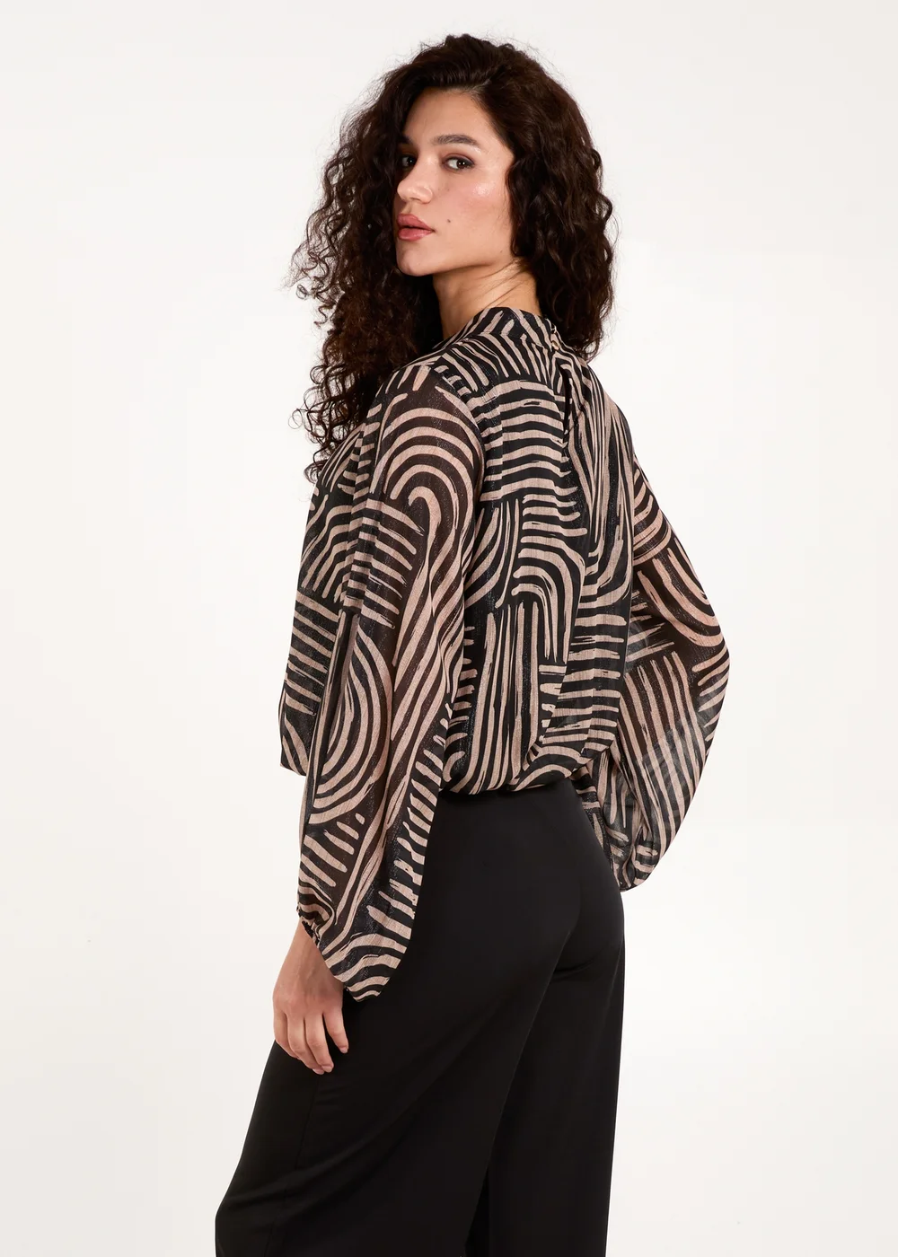Blue Vanilla Black Geometric Swirl Bubble Hem Top - S/M Image 2