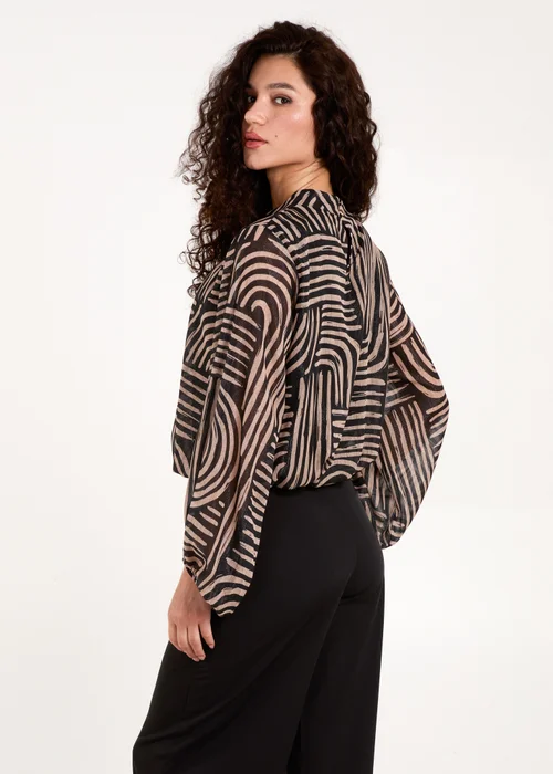 Blue Vanilla Black Geometric Swirl Bubble Hem Top - S/M Image 2