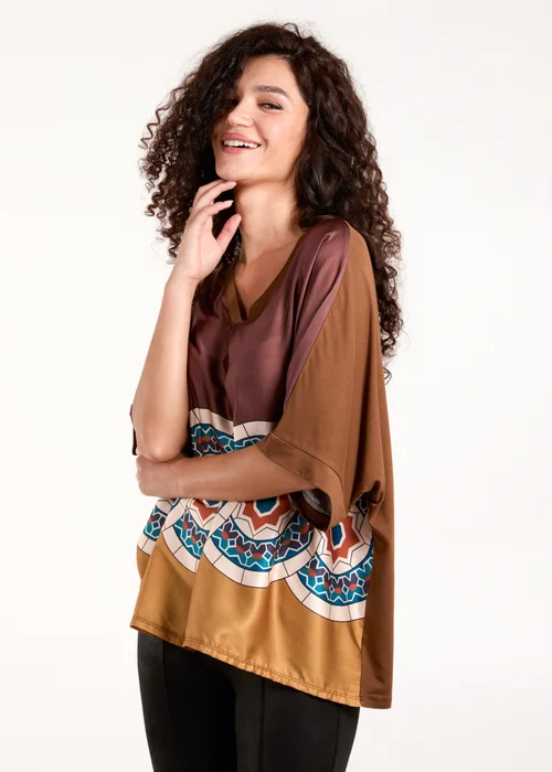 Blue Vanilla Chocolate Satin Viscose Back Print Top - One Size Image 4