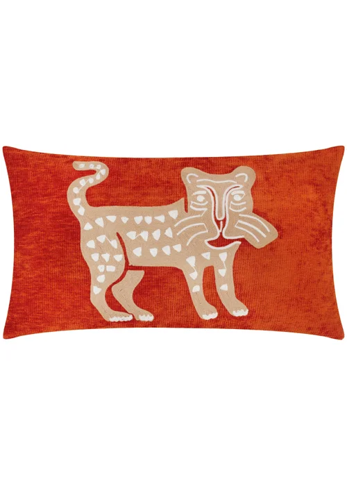 Wylder Dynasty Leopard Embroidered Chenille Filled Cushion (30cm x 50cm) - One Size Image 1