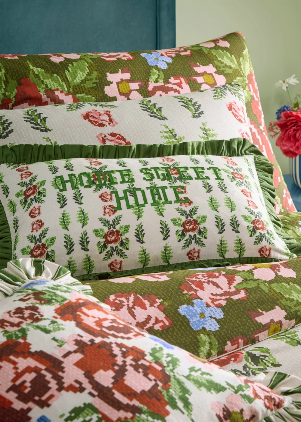 furn. Feeoni Home Sweet Home Embroidered Cotton Filled Cushion (30cm x 50cm) - One Size Image 5