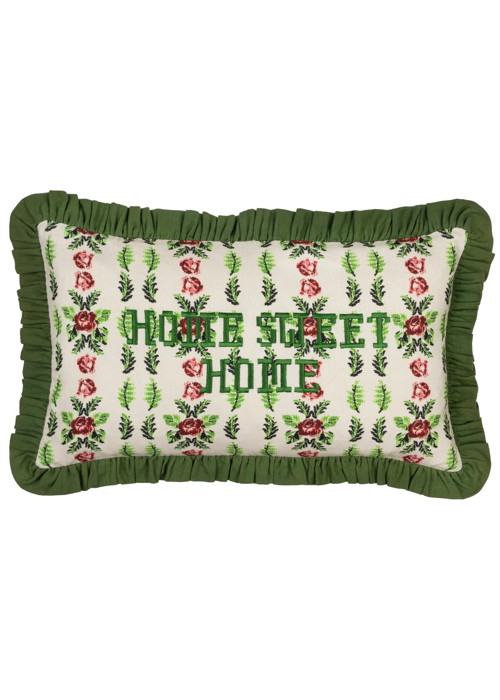 furn. Feeoni Home Sweet Home Embroidered Cotton Filled Cushion (30cm x 50cm) - One Size Image 1