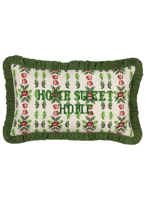 furn. Feeoni Home Sweet Home Embroidered Cotton Filled Cushion (30cm x 50cm) - One Size Image 1