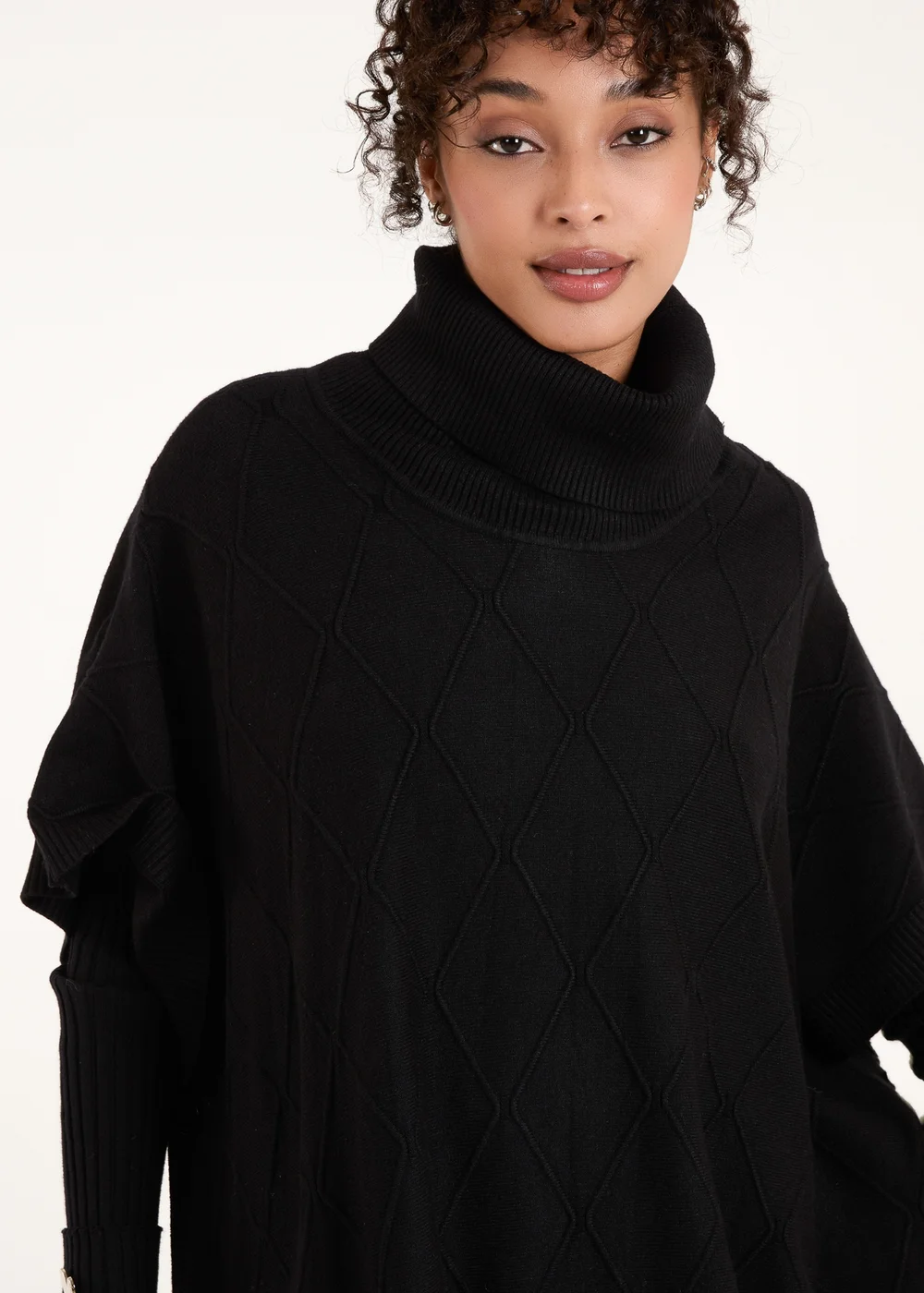 Blue Vanilla Black High Neck Poncho - One Size Image 3