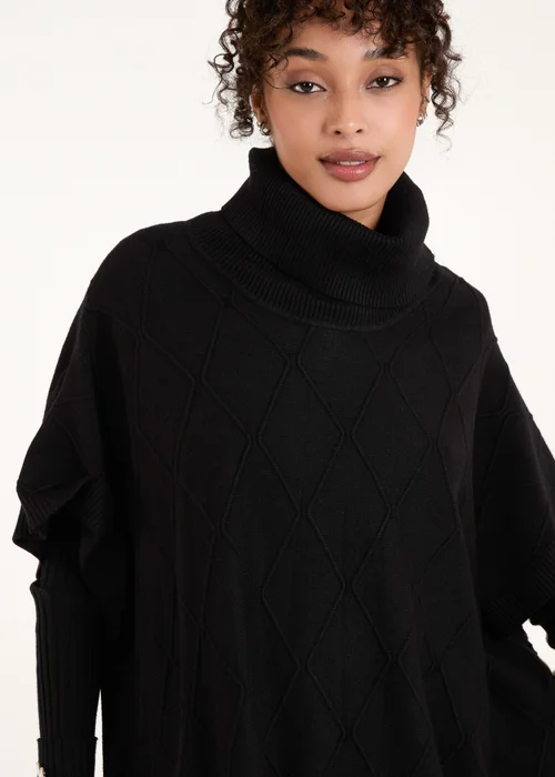 Blue Vanilla Black High Neck Poncho - One Size Image 3