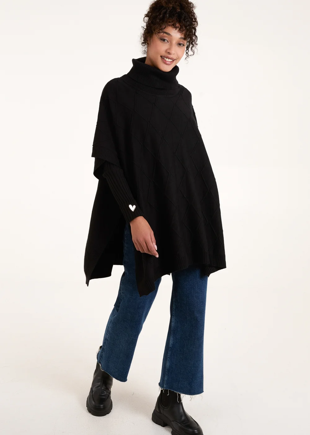 Blue Vanilla Black High Neck Poncho - One Size Image 1