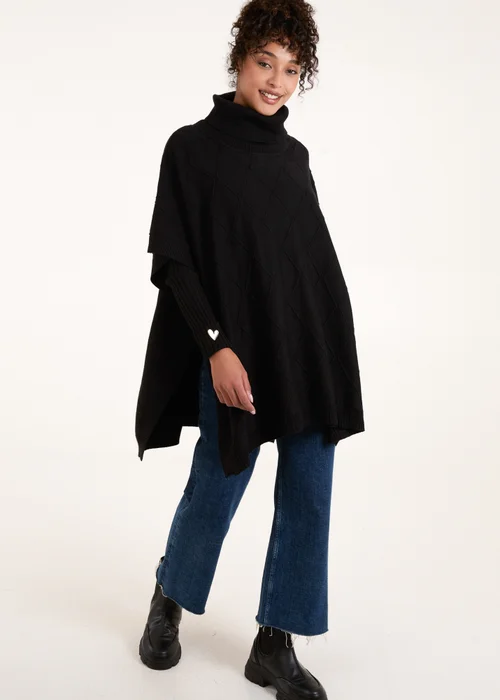 Blue Vanilla Black High Neck Poncho - One Size Image 1