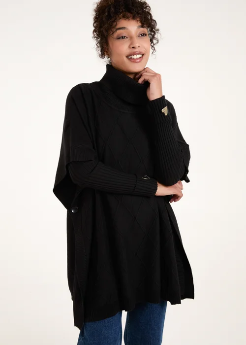 Blue Vanilla Black High Neck Poncho - One Size Image 4