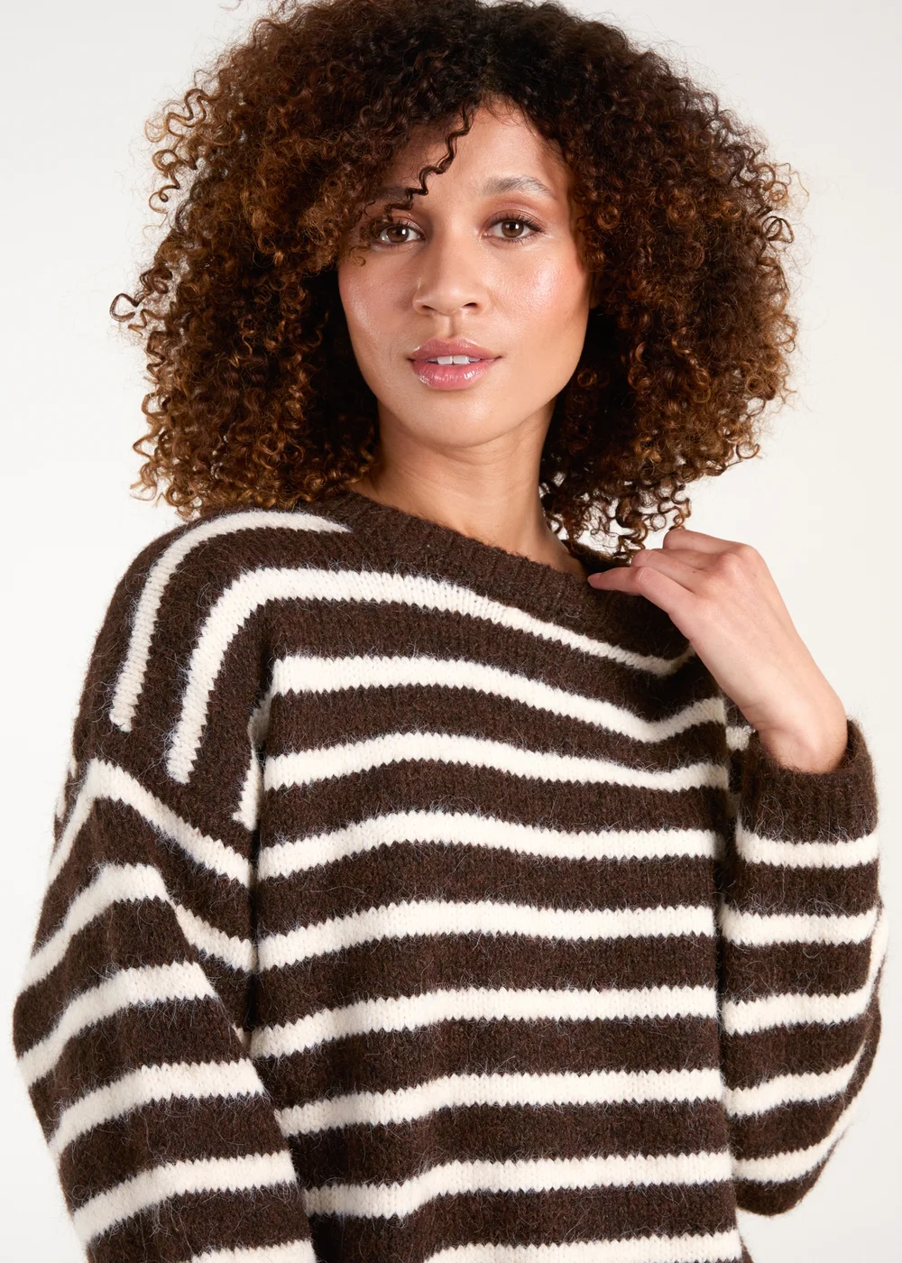 Blue Vanilla Chocolate Soft Knit Round Neck Stripe Jumper - One Size Image 4