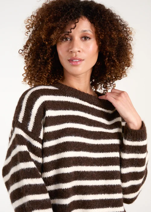 Blue Vanilla Chocolate Soft Knit Round Neck Stripe Jumper - One Size Image 4