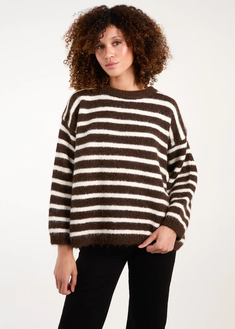 Blue Vanilla Chocolate Soft Knit Round Neck Stripe Jumper - One Size Image 2