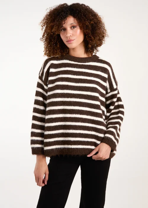 Blue Vanilla Chocolate Soft Knit Round Neck Stripe Jumper - One Size Image 2