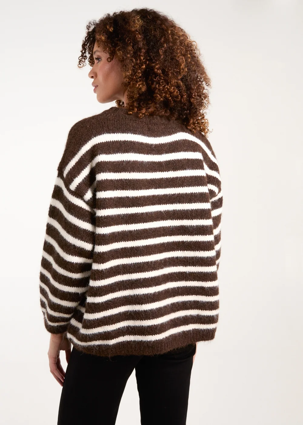 Blue Vanilla Chocolate Soft Knit Round Neck Stripe Jumper - One Size Image 3
