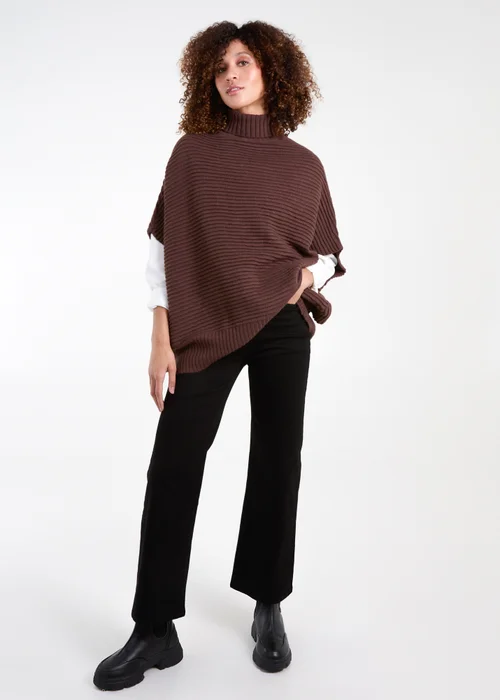 Blue Vanilla Brown High Neck Oversized Ribbed Tabard Jumper - One Size Image 4