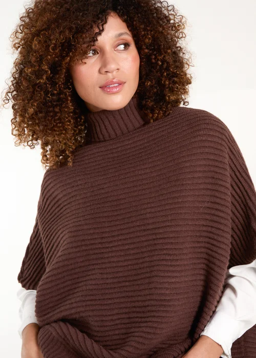 Blue Vanilla Brown High Neck Oversized Ribbed Tabard Jumper - One Size Image 3