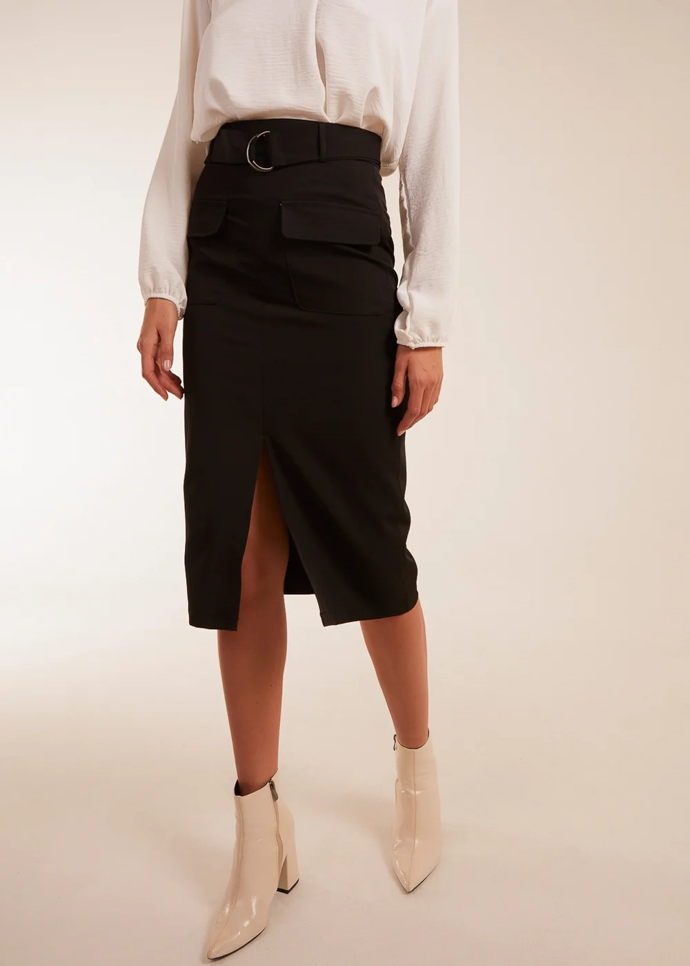Blue Vanilla Black Front Split Midi Utility Skirt - 10 Image 4
