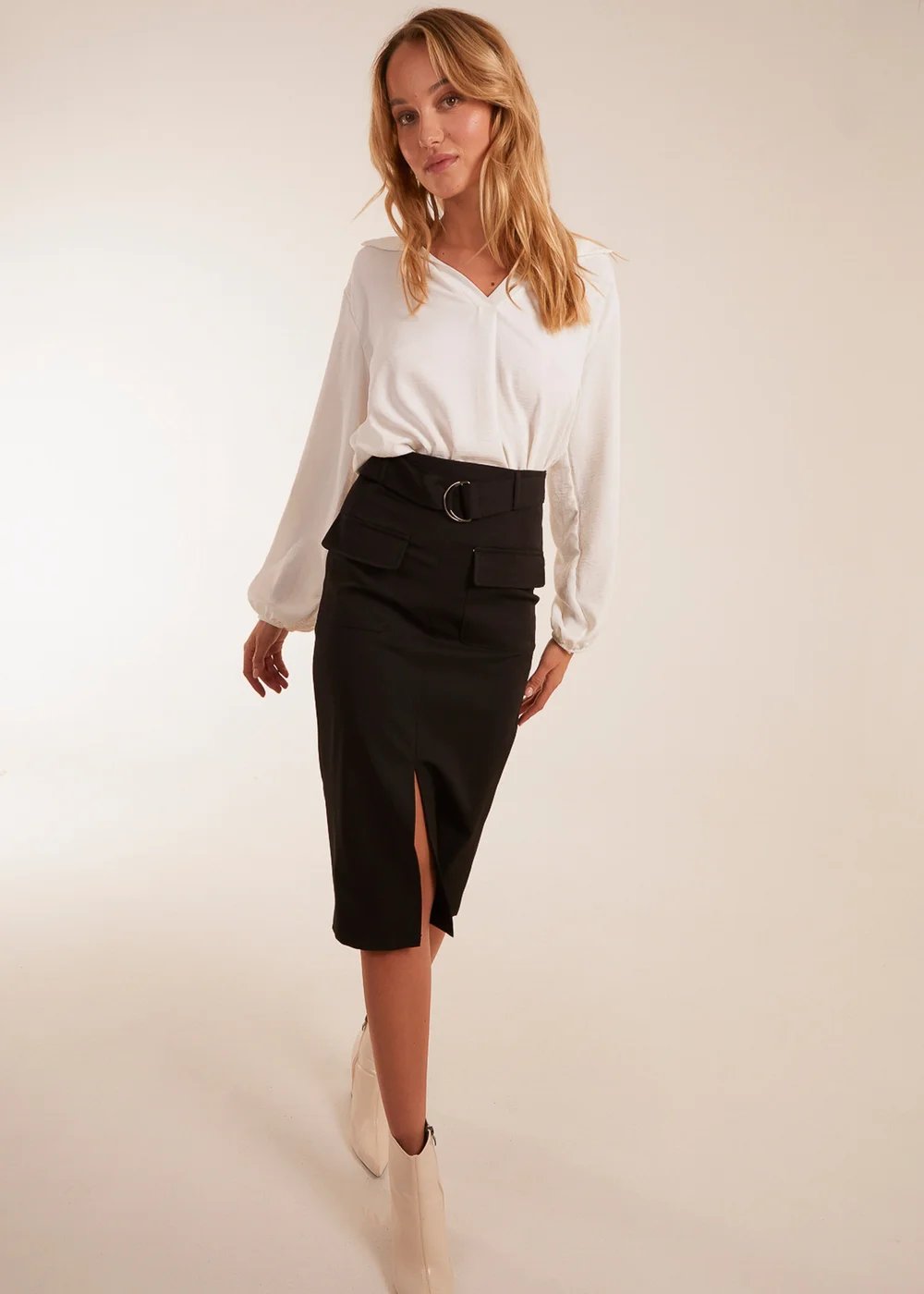 Blue Vanilla Black Front Split Midi Utility Skirt - 10 Image 1