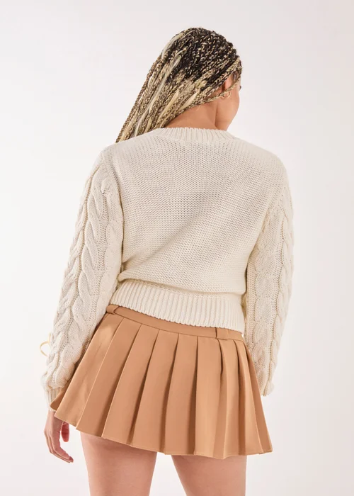 Pink Vanilla Cream Braid Cable Knit Cropped Jumper - S/M Image 2