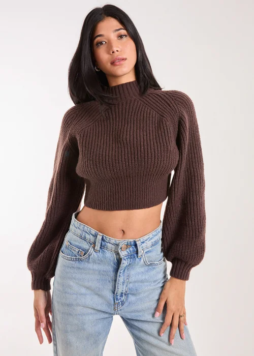 Pink Vanilla Brown High Neck Knitted Jumper - S/M Image 1
