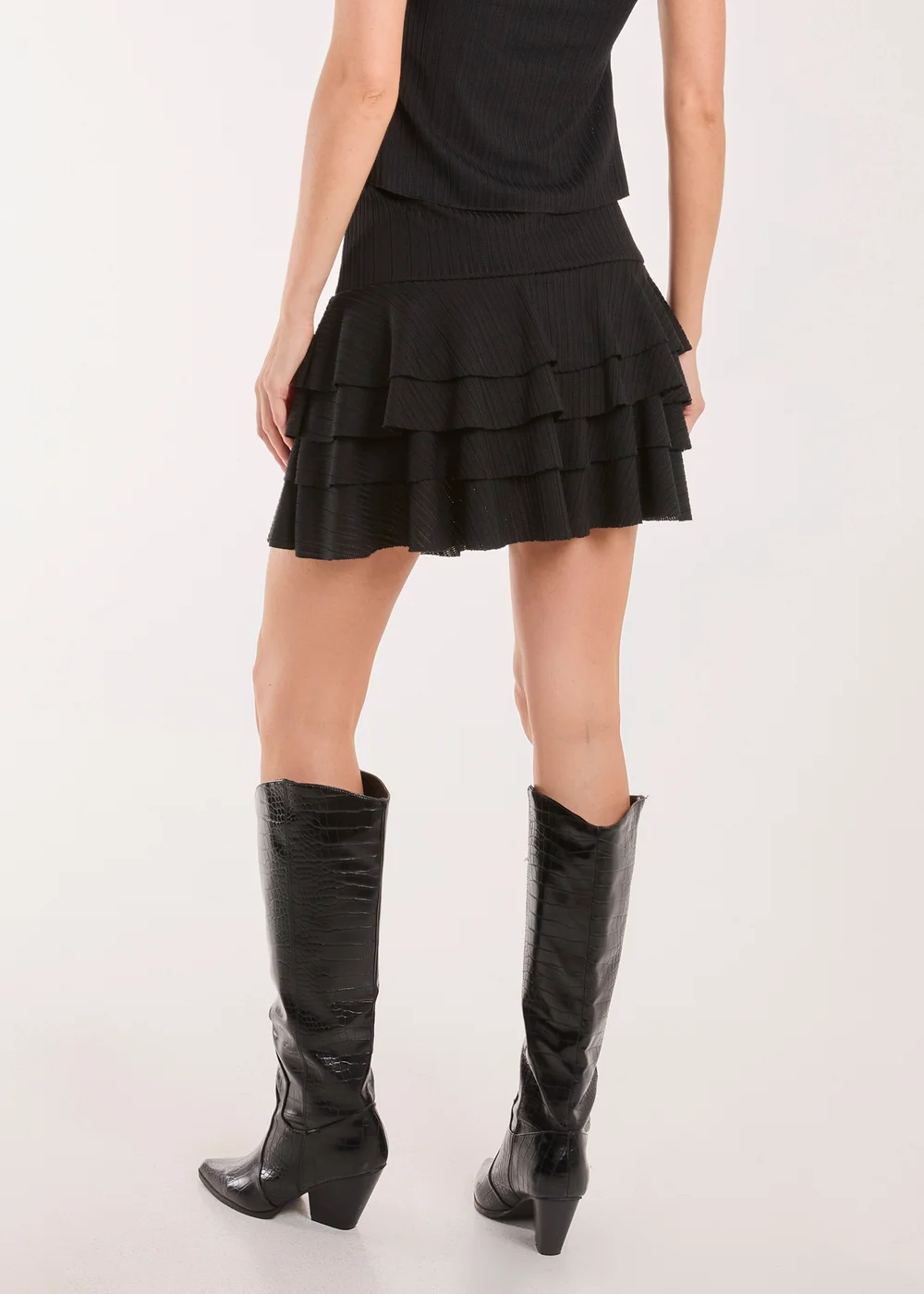 Pink Vanilla Black Tiered Ruffle Knit Mini Skirt - S/M Image 2