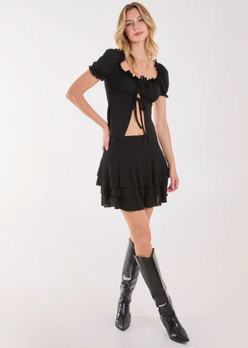 Pink Vanilla Black Tiered Ruffle Knit Mini Skirt - S/M Image 1