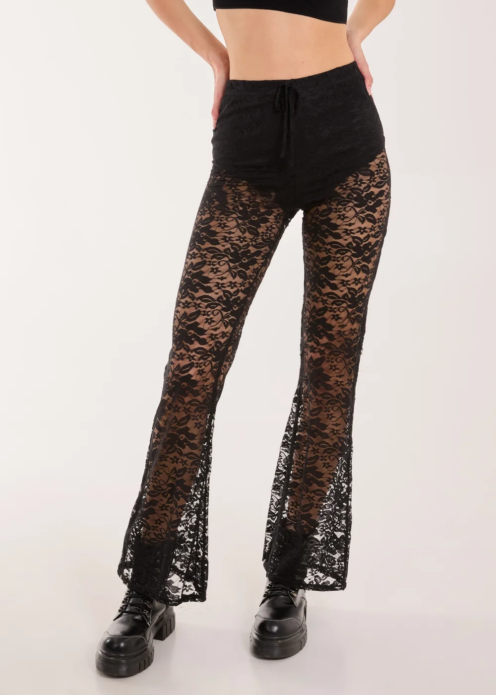 Pink Vanilla Black Lace Flared Trousers - 6 Image 5