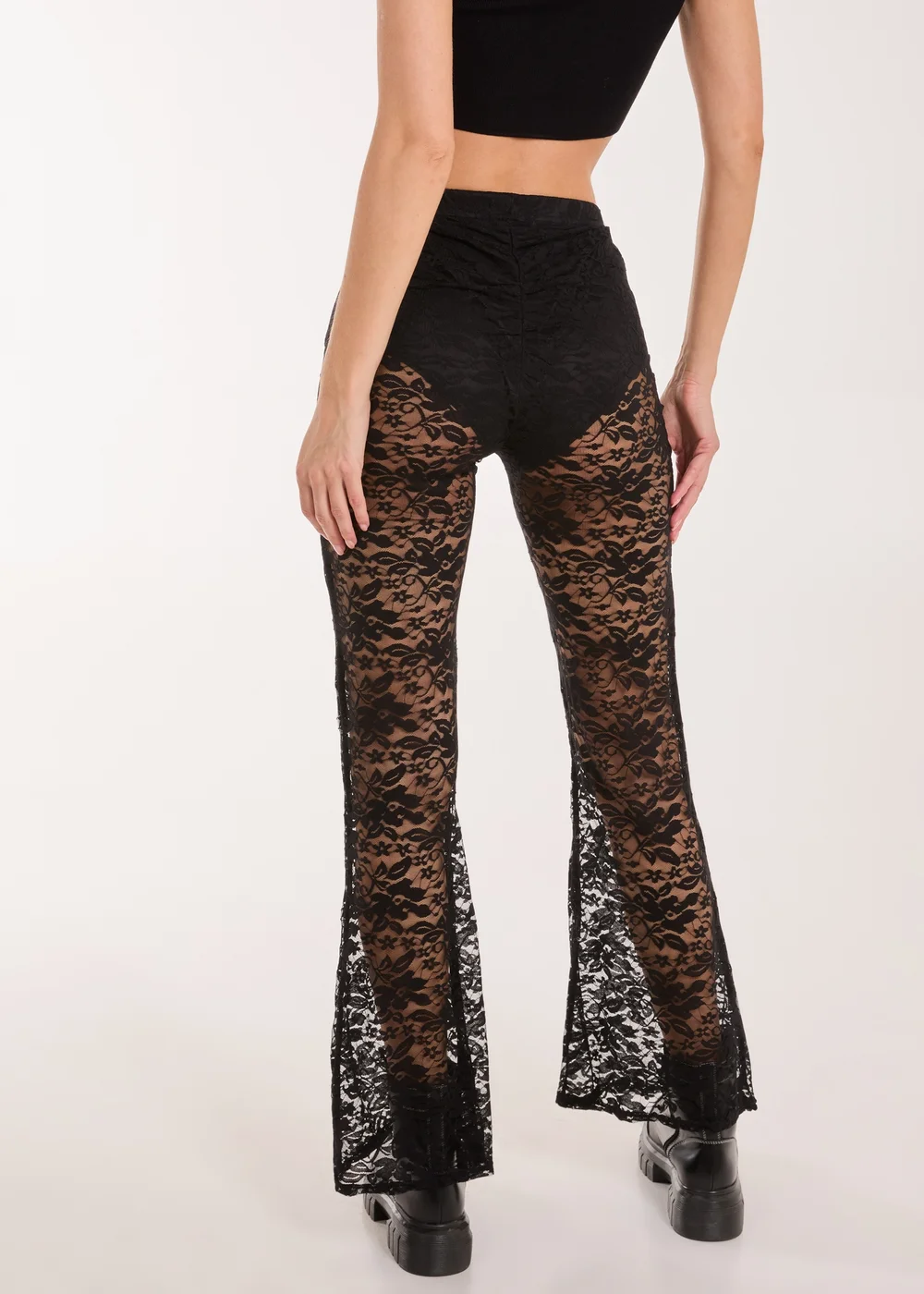 Pink Vanilla Black Lace Flared Trousers - 6 Image 3