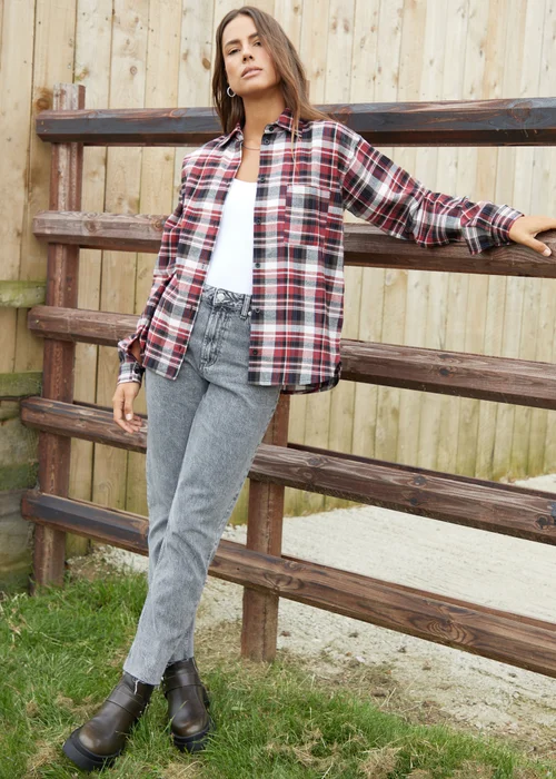 Threadbare Red Benton Check Long Sleeve Cotton Shirt - Size 16 Image 3