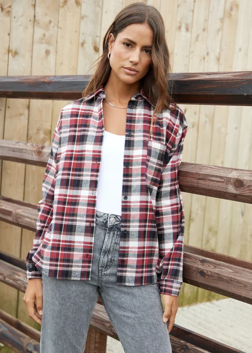 Threadbare Red Benton Check Long Sleeve Cotton Shirt - Size 16 Image 1