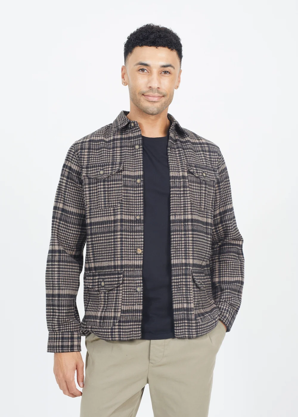 Brave Soul Black Cotton Blend Long Sleeve Check Shirt - S Image 1