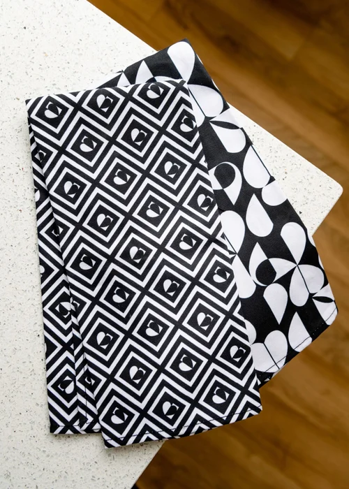 Beau & Elliot Black & White Monochrome Tea Towels (Set of 2) - One Size Image 2