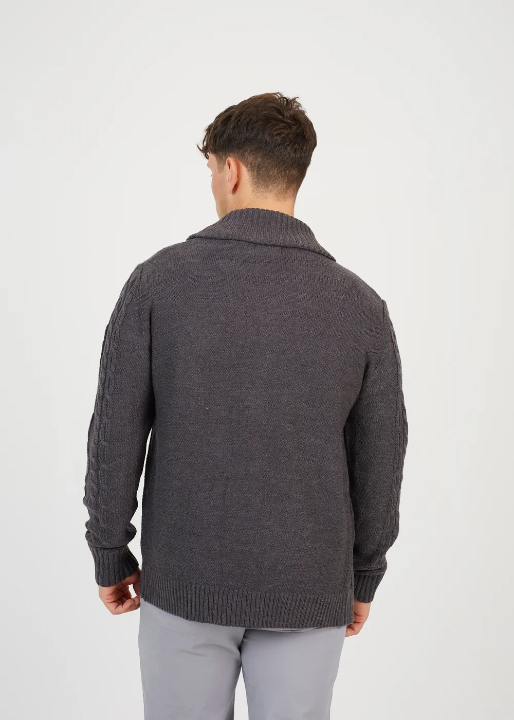 Brave Soul Dark Grey Shawl Neck Cable Knit Cardigan - S Image 2
